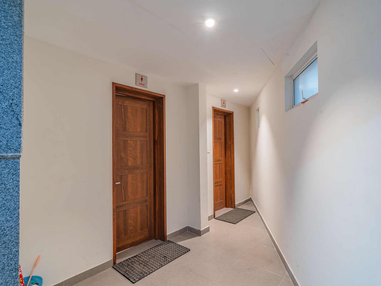 Clean modern restrooms with marble tiles